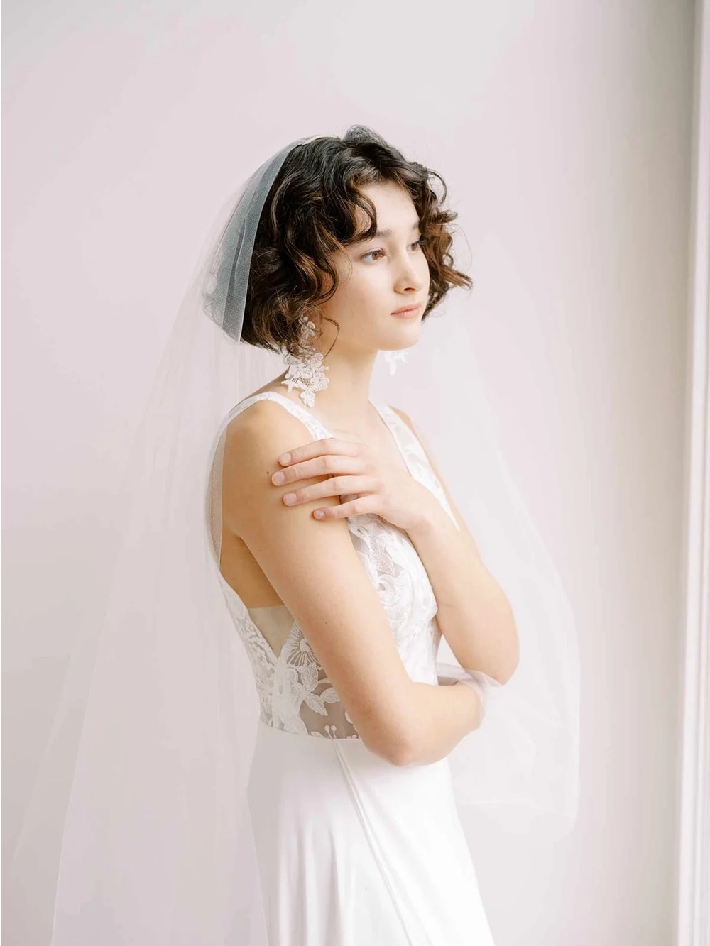 Twigs & Honey Chapel Length Veil w/ Blusher - White - NEW